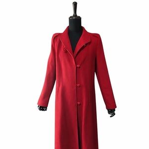 Vintage Beau Brem Red Winter Wool High Neck Maxi Coat Peacoat Womens sz 18T Loop